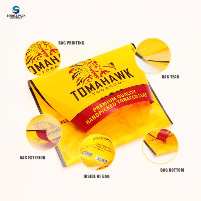 Laminated Plastic Cigarette Tobacco Leaf Ziplock Bag With Clear Wrap And Sticker