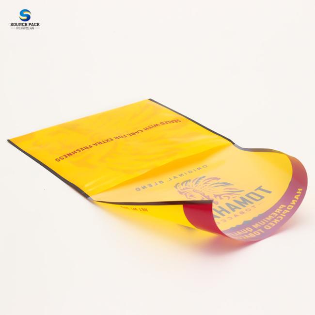 Laminated Plastic Cigarette Tobacco Leaf Ziplock Bag With Clear Wrap And Sticker
