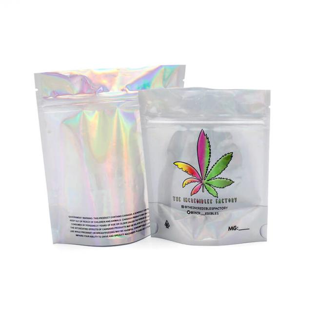 Laser Foil Smell Proof Mylar Bag For Weed Packaging With Zipper Stand Up Pouch