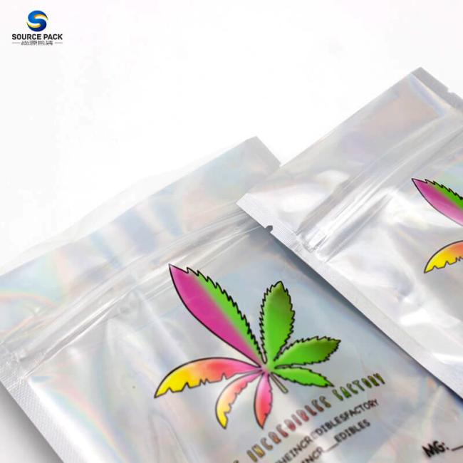 Laser Foil Smell Proof Mylar Bag For Weed Packaging With Zipper Stand Up Pouch