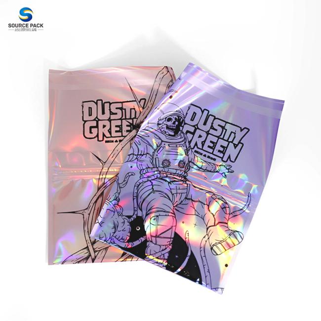 Customized Shinny Tobacco Weed Herb Packaging Bag Hologram Laser