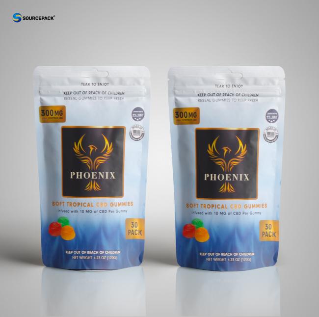 Metallic Printed CBD Gummies Packaging Bag Food Standing Zipper Pouch With UV Protection