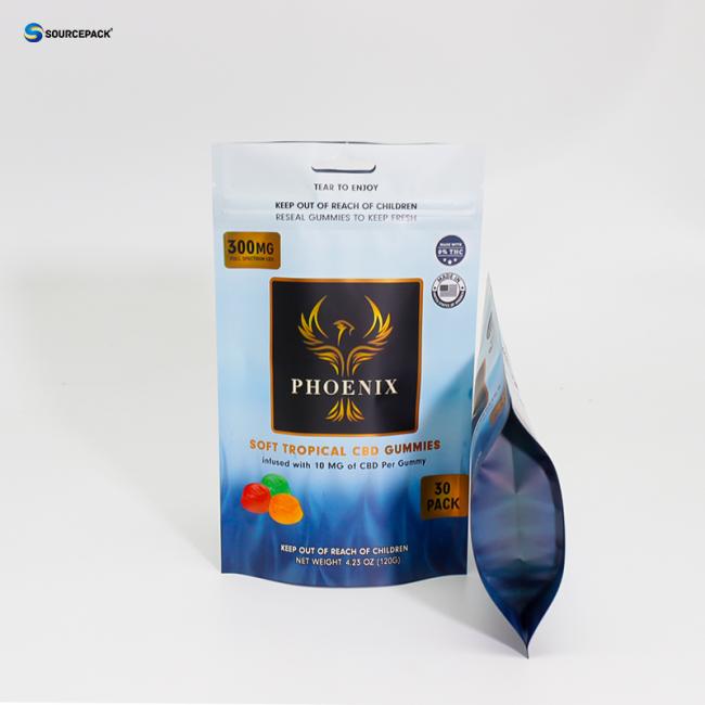 Metallic Printed CBD Gummies Packaging Bag Food Standing Zipper Pouch With UV Protection