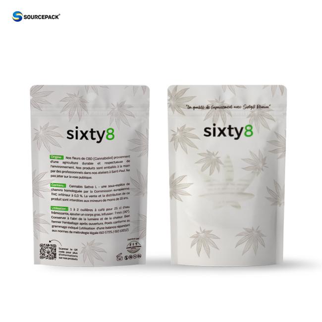 Biodegradable Herb Packaging Bags Kraft Paper Zipper Pouches for CBD Flower