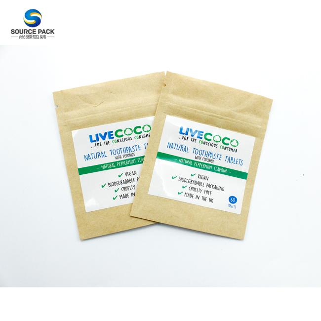 Food Packaging Stand Up Pouch Zipper Kraft Paper Bag Eco Friendly Biodegradable