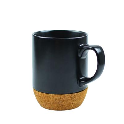 China White Black Custom Cork Base Ceramic Mug BSCI FSC 3.3in Dia With Slide Lid for sale