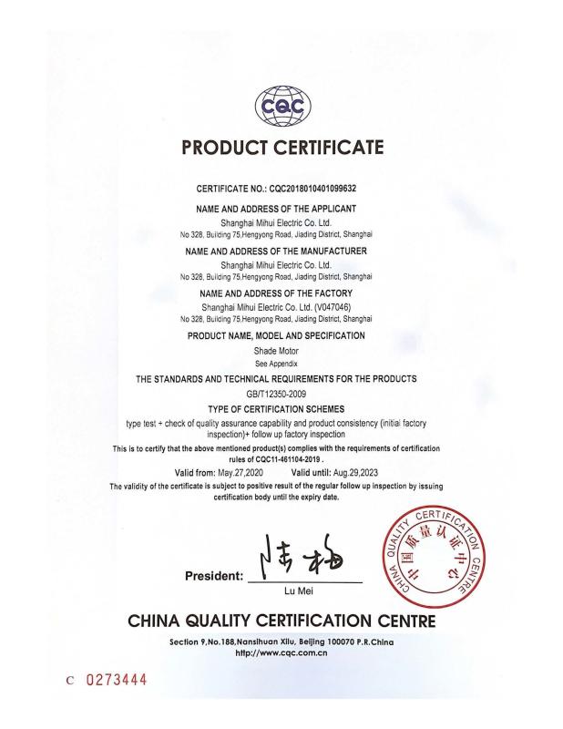 CQC - Shanghai MH Electric Co., Ltd.