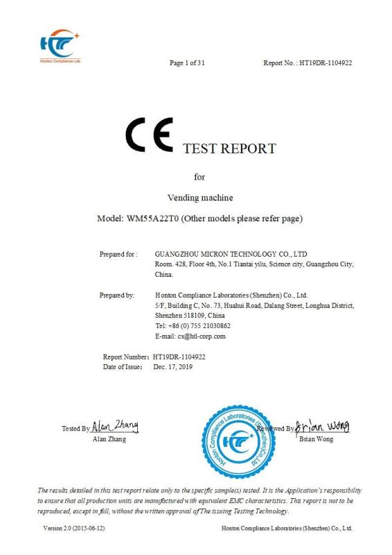 CE emc test report - Guangzhou Micron Vending Technology Co.,Ltd