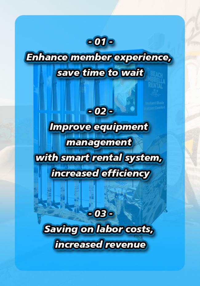 this umbrella rental machine can enhance the customer's experience, increased efficiency, and reduce labor cost.