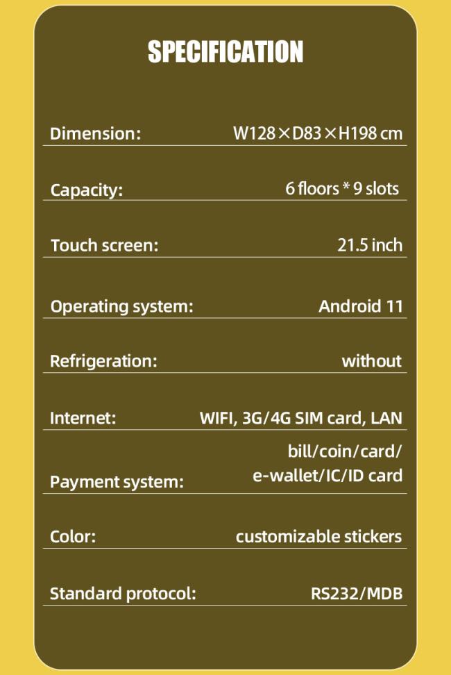 The specification of tcg vending machine
