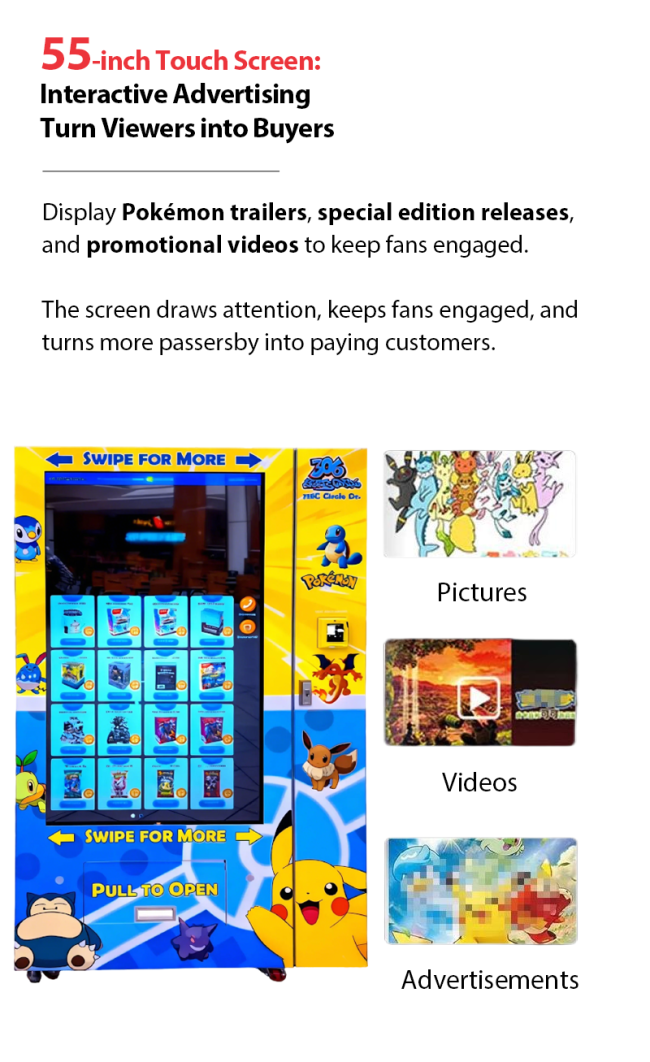 This toy vending machine has a 55-inch big touch screen.