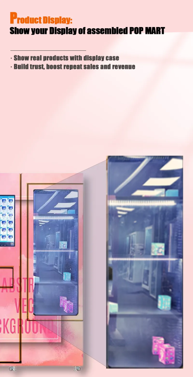This blind box vending machine has a transparent showcase.