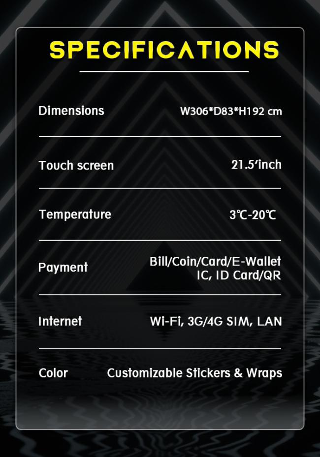 The specification of this hot food vending machine.