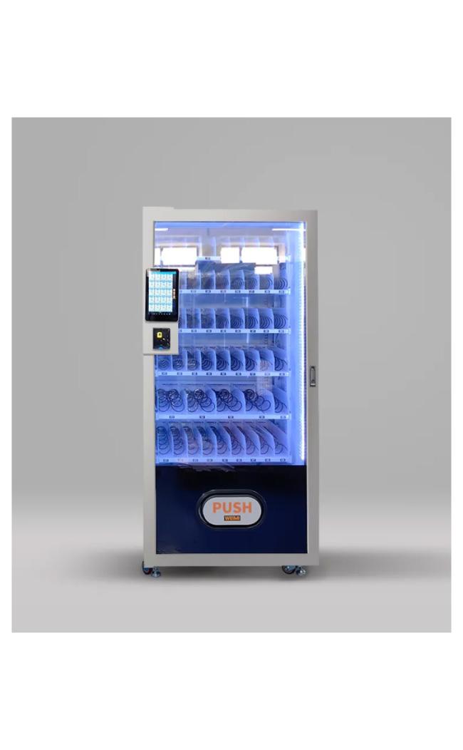 This snack vending machine has a 10-inch touch screen.