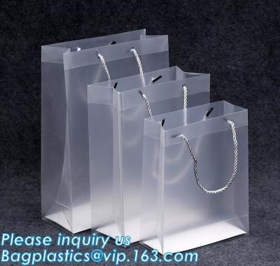 China MULTI PURPUSE USE Frosted Clear Bags With Soft Strap Handles, Shopping Bags, Gift Bags, Take Out Bags With Cardboard for sale