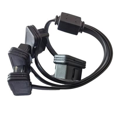 China Flat Automotive Obd2 Splitter Cable 1 Male To 3 Female Straighthead for sale