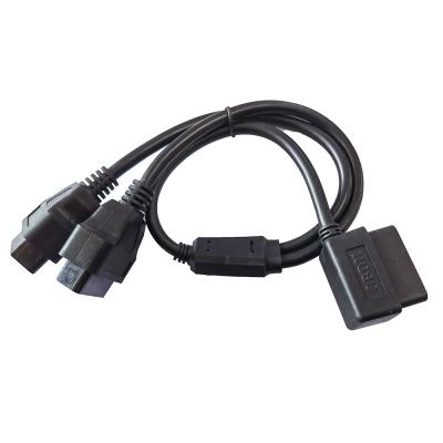 China Extension Data OBD2 Y Cable Elbows 16 Pin 1 Male To 2 Female for sale