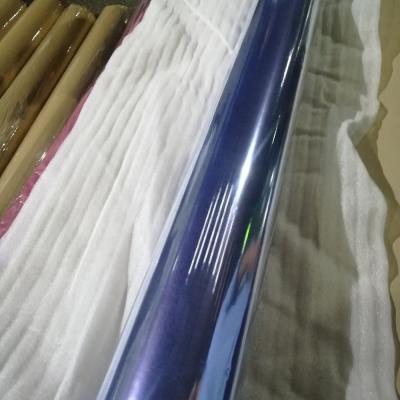 China 245cm Width Film PVC Roll Blue No Sticky Transparent Plastic Film Printed 42PHR 60KG for sale