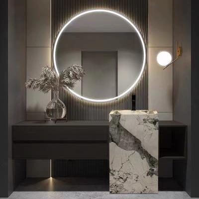 China Solid Wood Bathroom Vanity Cabinet Set One Piece Sintered Slate Stone Slab ODM for sale