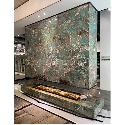 China Emerald Green Onyx Marble Slabs pulido piedra natural para la decoración y las baldosas de la pared interior en venta