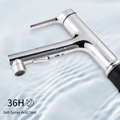 China Modern Hot And Cold Flexible Rotation Pull Out Basin Faucet With Two Spray Multi Function for sale