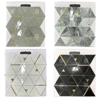 China Marble Stone Triangle Luxury Mosaic Tiles With Stainless Steel Metal Mosaic Tile Bathroom Backsplash for sale