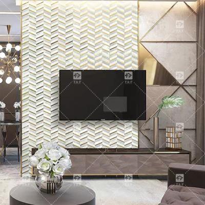 China Carrara Marble Mixed Brass Herringbone Mosaic Tile 300x300mm Anti - Slip for sale