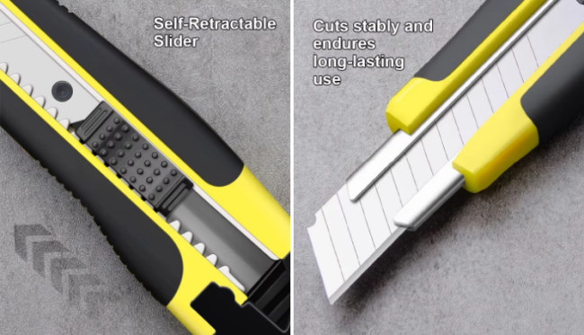 Utility knife in use for cutting