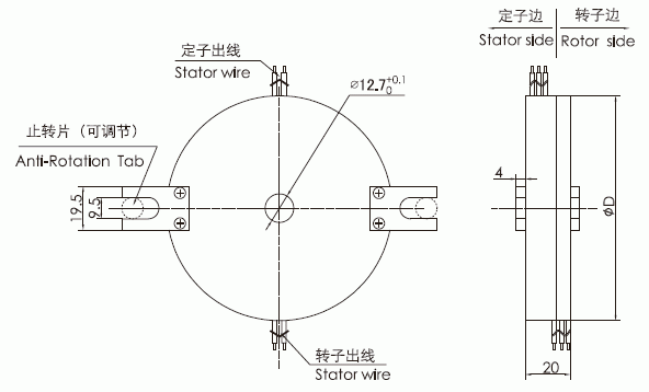 k212 series K212(SNK012)Series Super Thin PCB Slip Ring slip ring Drawing