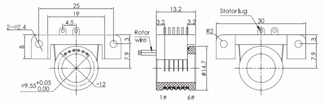 s010-06 series S010-06 Series 6 Channels Miniature Separate Slip Ring(Hole Size 9.55mm) slip ring Drawing
