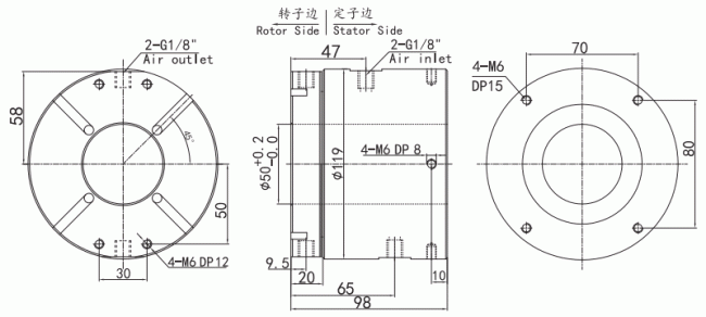 3502006 series 3502006 Series 2 Passage Hollow Shaft Rotary Unions slip ring Drawing