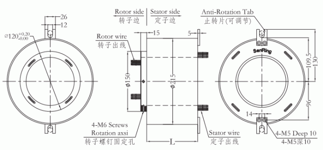 h120215 series H120215 Series Hole Size 120mm(Hollow Shaft)Through Hole Slip Ring slip ring Drawing