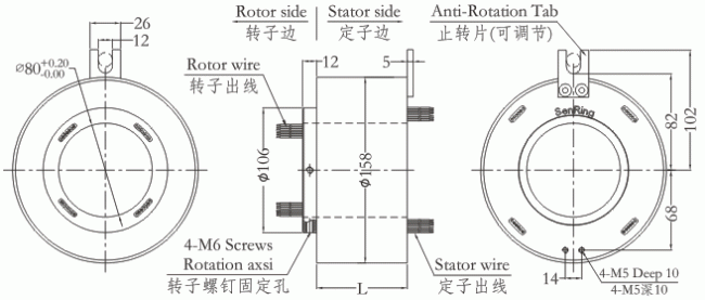 h80158 series H80158 Series(Hollow Shaft)Through Hole Slip Ring slip ring Drawing