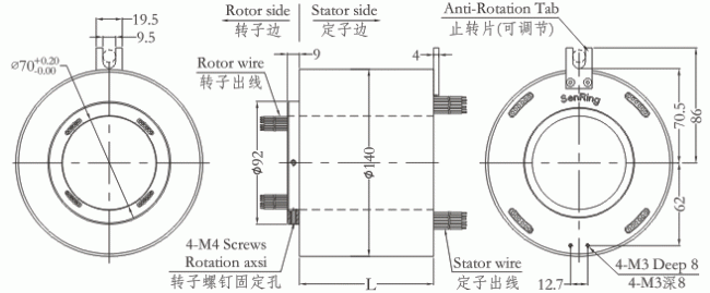 h70140 series H70140 Series Through Bore Slip Ring slip ring Drawing