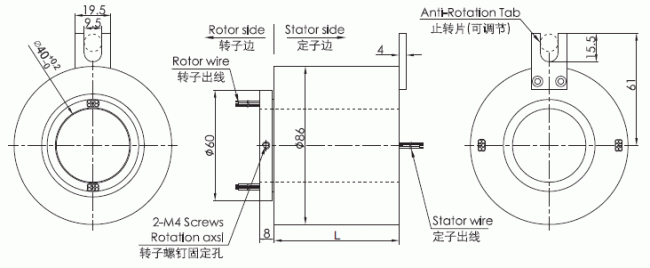 h4086 series H4086 Series Through Bore Slip Ring slip ring Drawing