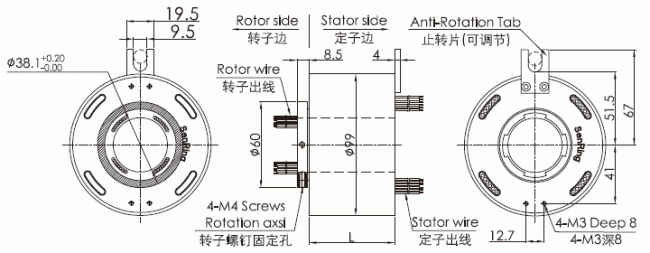 eh3899-02 series EH3899-02 Series 2 Channels Gigabit Ethernet Rotary Joint slip ring Drawing