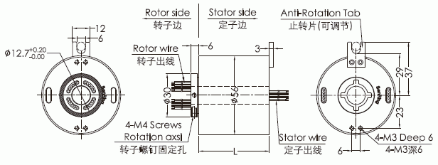 eh1256-01 series EH1256-01 Series Gigabit Ethernet Slip Ring (1 Channel Gigabit Ethernet+0~22circuits Power/Signal) slip ring Drawing