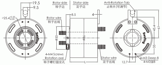 uh2586-01 series UH2586-01 Series USB2.0 Signal Slip Ring slip ring Drawing