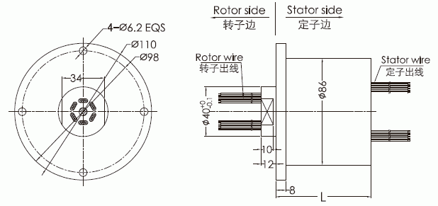 f086 series F086 Series Waterproof Slip Ring(OD 86mm,IP65) slip ring Drawing