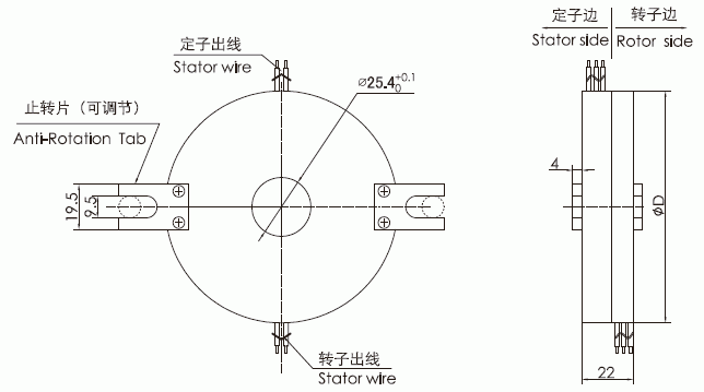 k225 series K225(SNK025)Integral Pancake Slip Ring slip ring Drawing