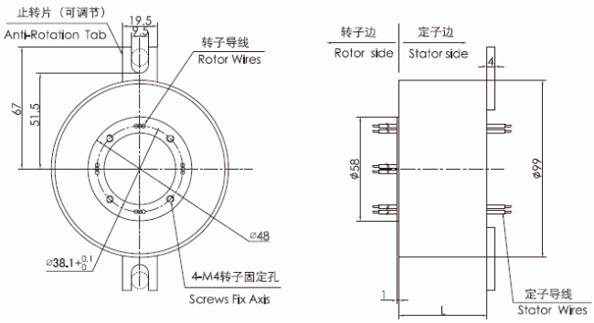 k338 series K338 Series Pancake Slip Ring slip ring Drawing