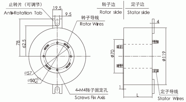 k350 series K350 Series Pancake Slip Ring slip ring Drawing
