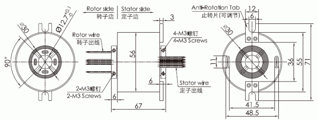g012-12 series G012-12 Series Super High Speed Slip Ring(Max Speed 5000RPM) slip ring Drawing