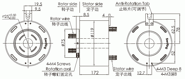 212004250 series 212004250 Serieshigh Current Slip Ring slip ring Drawing