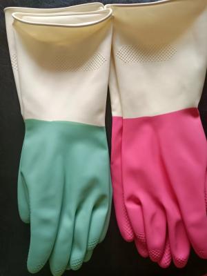 China Thickening Latex Industrial Bicolor Glove 320mm Flock Lining Chemical Resistance for sale