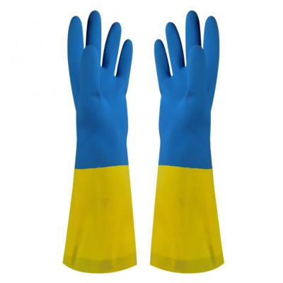 China Bicolor Industrial Flock Lined Household Gloves Neoprene Gloves Chemical Resistance for sale