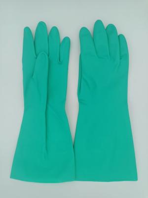 China Flocked Lining Nitrile Solvent Resistant Gloves Household Green Chemical Nitrile Glove for sale