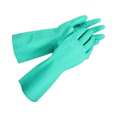 China 15 Mil  Green Nitrile Glove Chemical resistant  flocked lining for sale