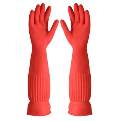 China Household Flock Lined Latex Gloves 450mm Extra Long Dishwashing Gloves for sale