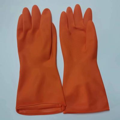 中国 30cmのオレンジ乳液の手袋を厚くする産業乳液の世帯の手袋の化学抵抗 販売のため